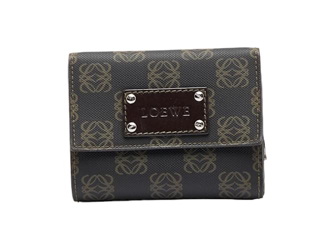 Loewe Anagram Print Compact Wallet Canvas Short Wallet in Fair condition Brown Cloth  ref.987542