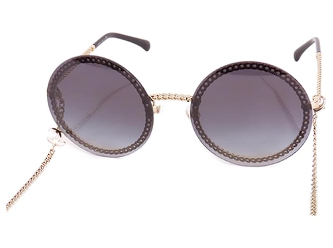 Chanel Gold Chain Round Tinted Sunglasses Golden Plastic Resin ref