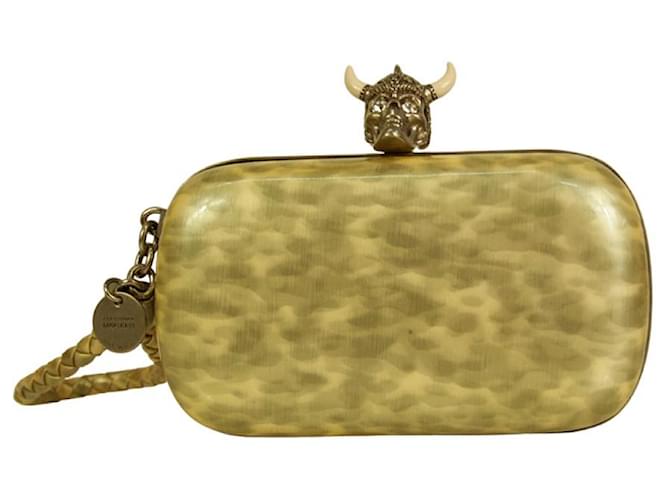 Alexander McQueen Gray Patent Leather Viking Studded Silver Skull Clasp Clutch Grey  ref.987735