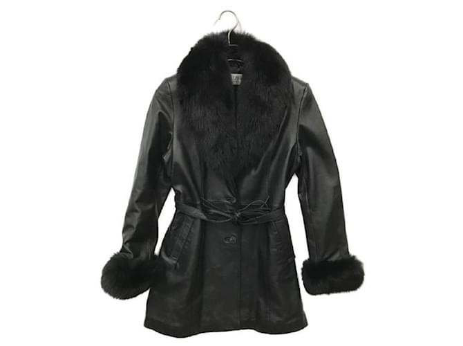 ****BALMAIN Black Sheepskin Leather Coat  ref.987924