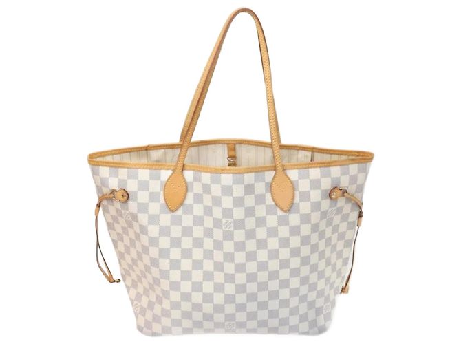 Borsa Louis Vuitton Neverfull MM Damier Azul Bianca Pelle Bianco