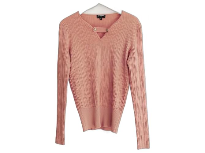 Chanel Resort 2018 Crinkle Knit Top Pink Synthetic  ref.987975