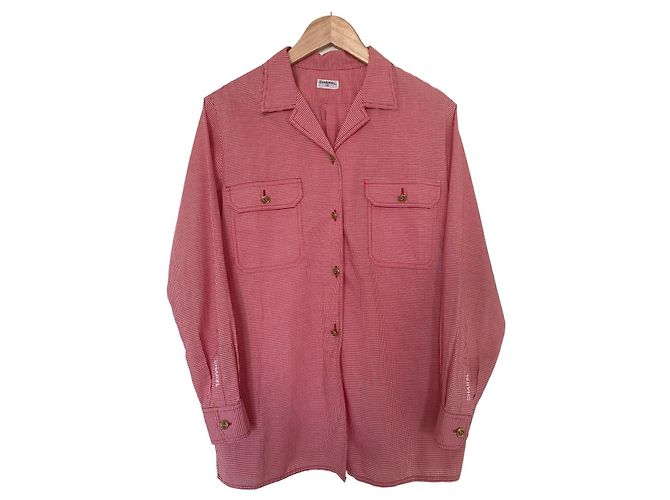 Camicetta Chanel / Camicia con bottoni dorati e ricamo Chanel Bianco Rosso Gold hardware