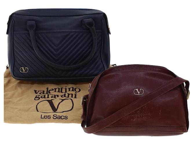 Bolsa de mão VALENTINO Bolsa de ombro em couro 2Definir Navy Red Auth bs6643 Vermelho Azul marinho  ref.988094