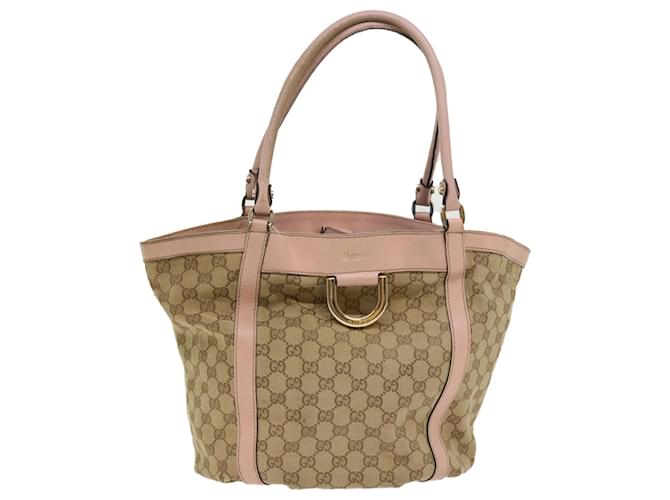 GUCCI GG Canvas Tote Bag Leather Beige 211982 Auth ar9875b  ref.988114
