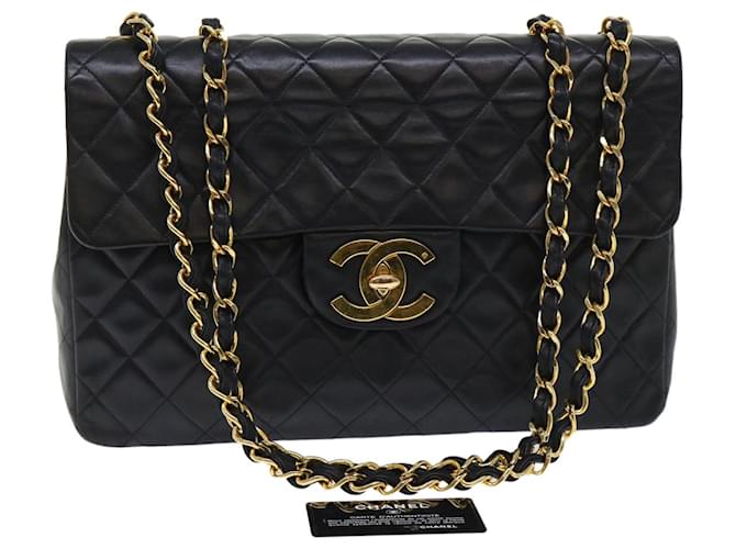 Chanel Vintage Black Matelasse Quilted Lambskin Leather Large CC