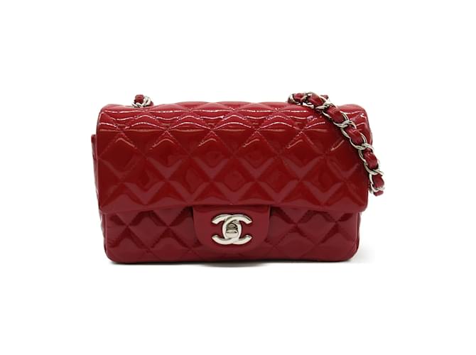 Chanel Mini Classic Patent Leather Single Flap Bag Red Pony-style