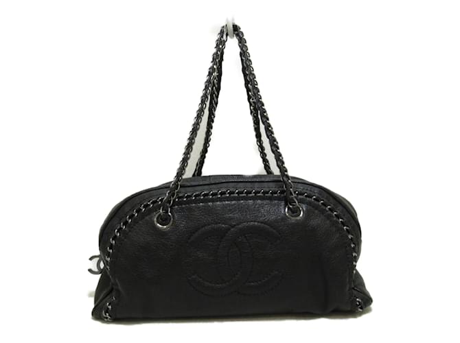 Chanel Leather Luxe Ligne Bowler Bag Black Pony-style calfskin ref