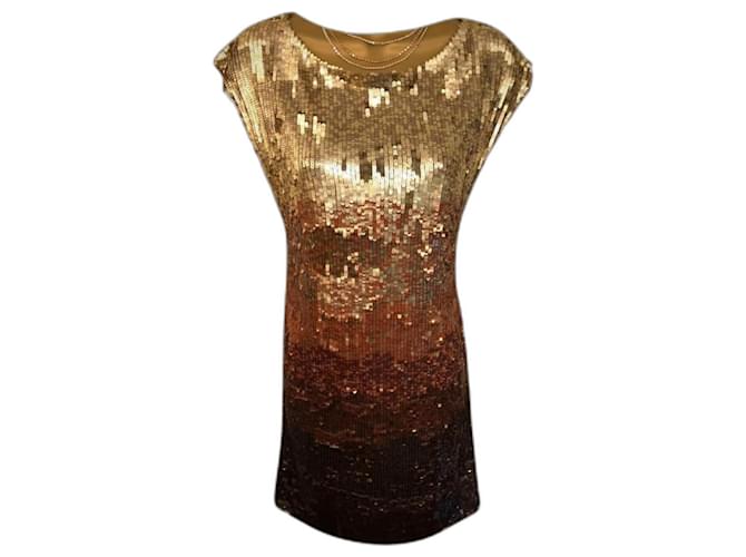 Vestido de festa feminino Alice + Olivia Ombre dourado marrom bronze com lantejoulas 10 US 6 Sintético  ref.988713