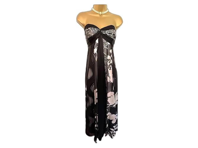 Autre Marque Monsoon Womens Clementine Black Silk Maxi Occasion Dress Wedding UK 12 Silvery  ref.988981