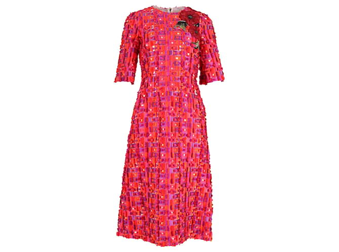 Dolce & Gabbana Jacquard Midi Dress in Red Polyester  ref.989049
