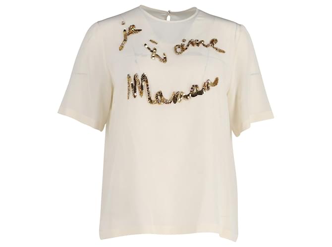 Verziertes T-Shirt von Dolce & Gabbana aus beigefarbener Seide  ref.989065