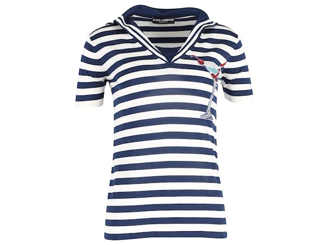 Dolce & Gabbana Striped T-Shirt in Navy Blue Silk  ref.989079