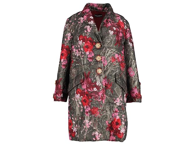 Dolce & Gabbana Manteau à simple boutonnage en brocart métallisé floral en polyester multicolore  ref.989080