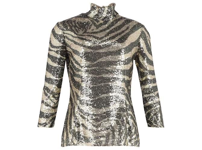 Dolce & Gabbana Zebra Print Turtleneck Top in Multicolor Sequins Golden Cotton  ref.989081