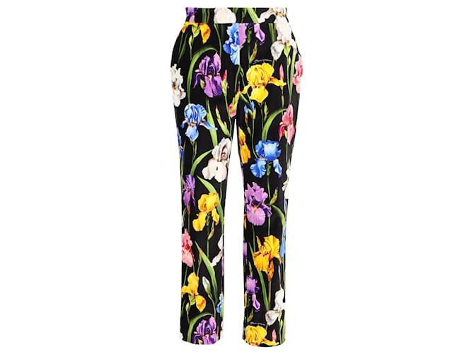 Pantaloni a gamba dritta in velluto stampa Iris di Dolce & Gabbana in cotone multicolor Multicolore  ref.989091