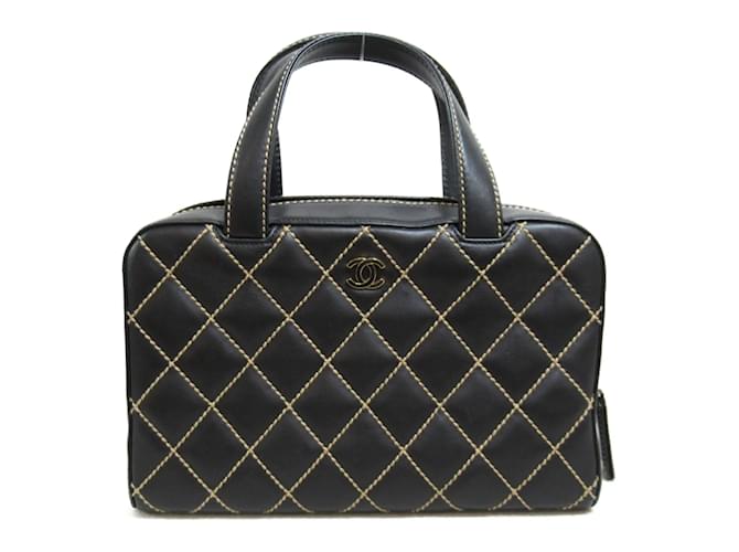 Chanel CC Wild Stitch Handbag A14692 Black Leather Pony-style