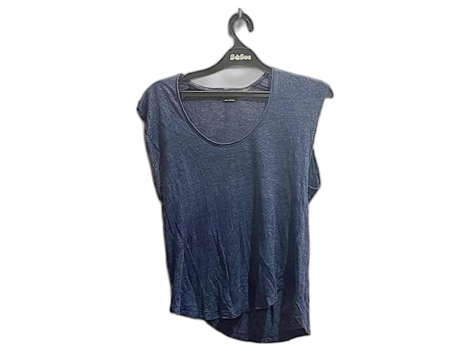 Isabel Marant Zilyae Merino manga curta sob a camisa (tamanho xs) Azul marinho Algodão  ref.989204
