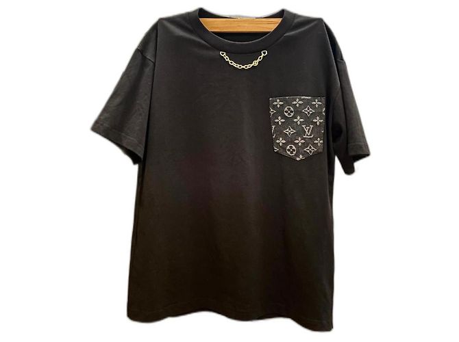 Montsouris Louis Vuitton T-Shirt mit goldfarbener Kette (M-Größe) Schwarz