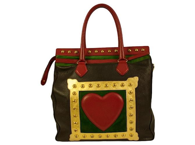 MOSCHINO Redwall 1990s „Art is Love“ Vintage mehrfarbige Handtasche mit Herznieten Mehrfarben Leder  ref.989283