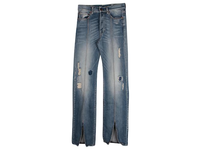Off White Off-White Distressed Straight Leg Denim Jeans in Blue Cotton  ref.989313