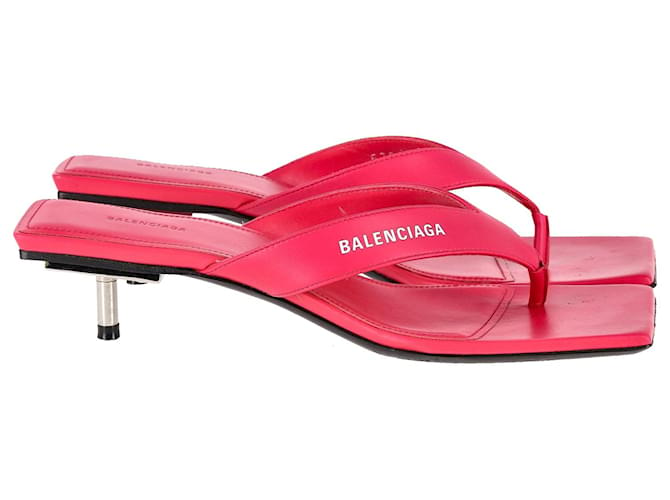 Balenciaga Thong Square Toe Slide Sandalen aus rosa Leder Pink  ref.989329