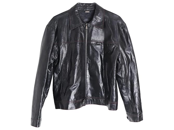 Versace Sport-Jacke mit Reißverschluss aus schwarzem Leder  ref.989347