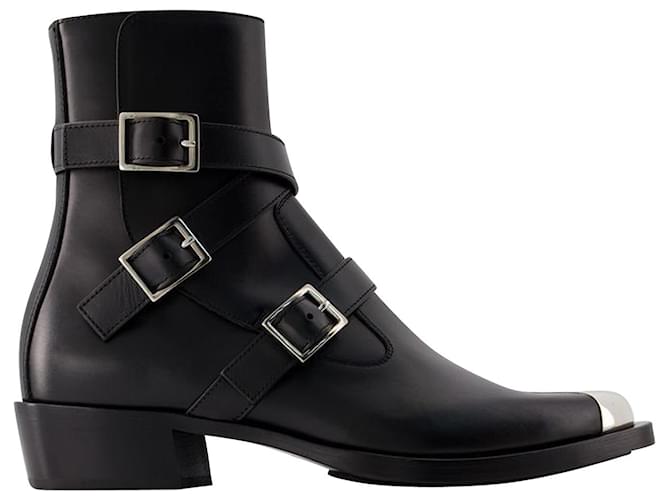 Punk Ankle Boots - Alexander Mcqueen - Leather - Black/silver  ref.989359