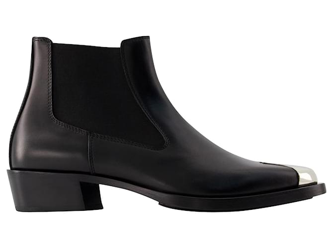 Chelsea Boots - Alexander McQueen - Leather - Black/ silver  ref.989414