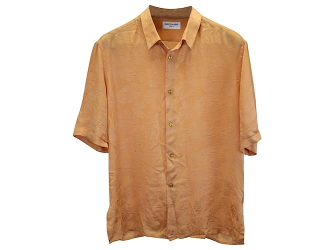 Chemise boutonnée à manches courtes en jacquard Saint Laurent en soie orange  ref.989434