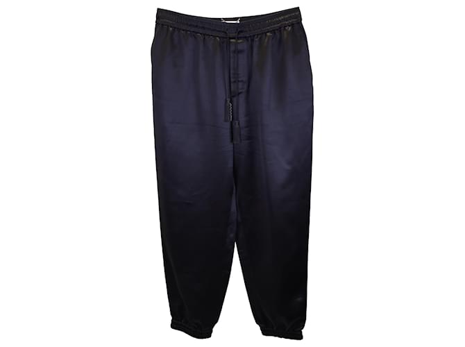Saint Laurent Pantalon de survêtement à taille élastique avec cordon de serrage et pompons en soie noire  ref.989435