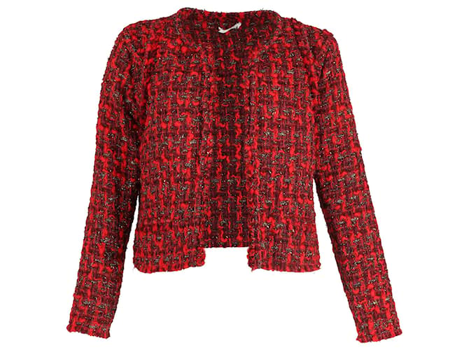 Chaqueta de tweed bouclé metalizada deshilachada de lana roja Iro Disco  ref.989436
