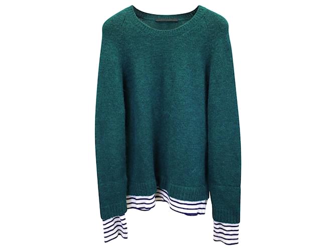 Haider Ackermann Pull en tricot superposé et à rayures en laine polyacrylique et alpaga verte  ref.989438