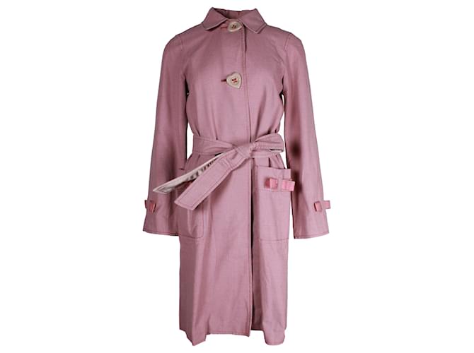 Marc Jacobs Micro Plaid Bow Detail Trench Coat in Pink Cotton  ref.989440