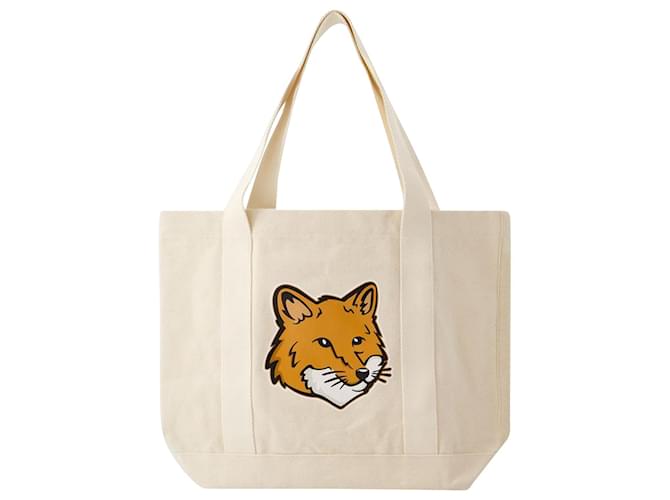Autre Marque Fox Head Tote Bag - Maison Kitsune - Cotton - Beige  ref.989495