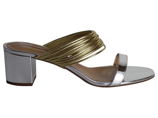 Aquazzura Rendez Vous 50 Sandals in Gold and Silver Leather Multiple colors  ref.989496
