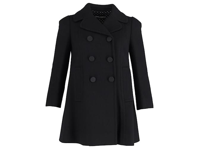 Dolce & Gabbana Short Double-Breasted Coat in Black Lana Vergine Wool  ref.989532