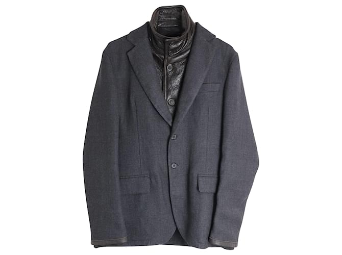 Prada Wool Blazer with Leather Inner in Grey Wool  ref.989534