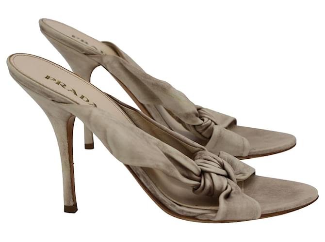 Prada High Heels-Sandalen mit geknoteten Riemen aus sandfarbenem Leder Beige  ref.989549