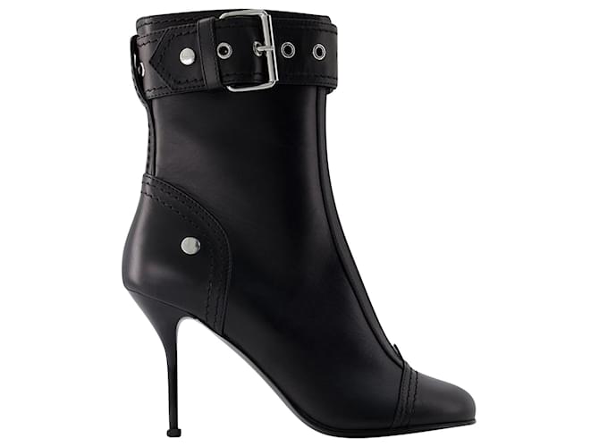 High-heeled ankle boots - Alexander Mcqueen - Leather - Black/silver  ref.989651