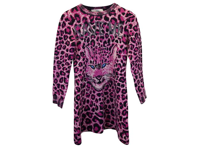 Alberta Ferretti Save Me Strickpullover mit Leopardenmuster aus rosafarbener Schurwolle  ref.989664