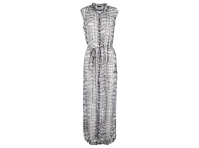 Joseph Geometric Print Sleeveless Maxi Dress in Grey Silk  ref.989843