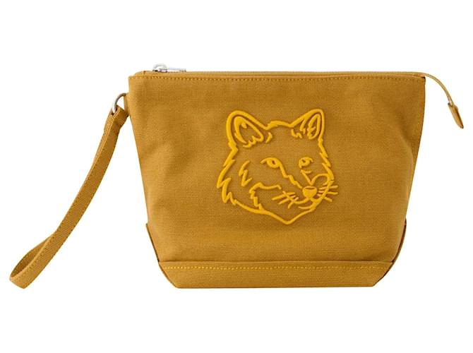 Autre Marque Fox Head Pouch - Maison Kitsune - Canvas - Brown Cloth  ref.989857