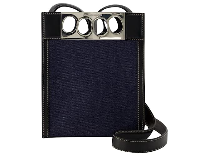 Mini Tote Bag - Alexander Mcqueen - Leather - Denim/Black Blue Pony-style calfskin  ref.989863