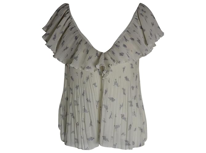 Blusa plisada con cuello en V Ganni en poliéster reciclado color crema Blanco  ref.989918
