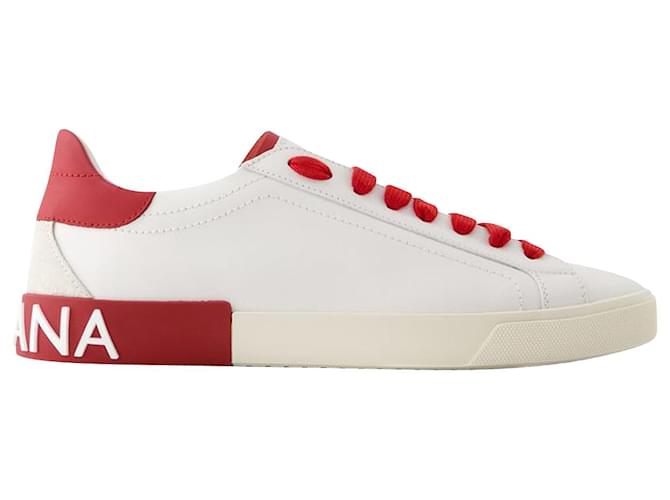 Dolce & Gabbana Portofino Sneakers – Dolce&Gabbana – Leder – Weiß/rot  ref.989952