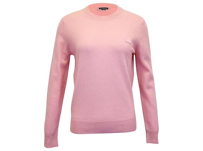 Acne Studios Kalon Face Patch Sweater in Pink Wool  ref.989962
