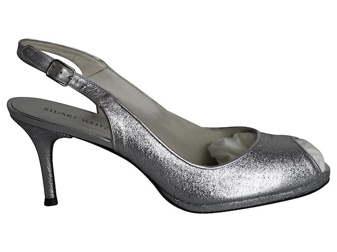 Zapatos de tacón peep-toe Remos con tira trasera de Stuart Weitzman en cuero plateado Plata  ref.990009