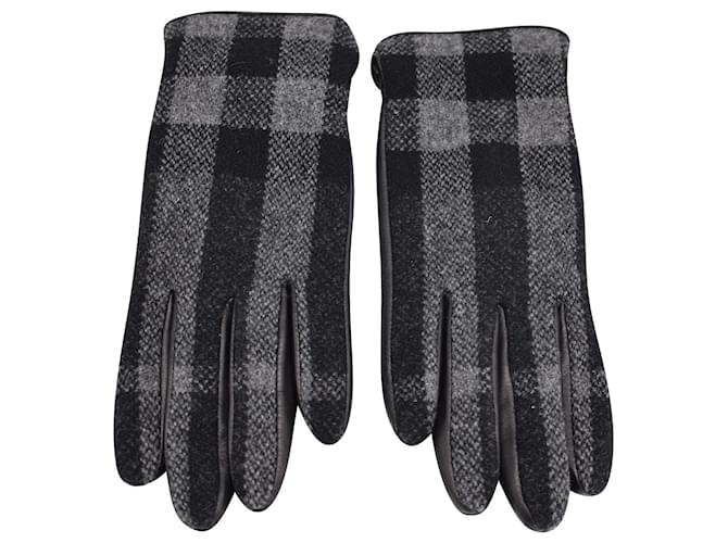 Burberry Plaid-Handschuhe aus grauer Wolle und Leder  ref.990047