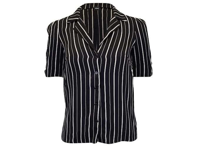 Reformation Striped Short Sleeve Button-up Shirt in Black Viscose and Rayon Cellulose fibre  ref.990053